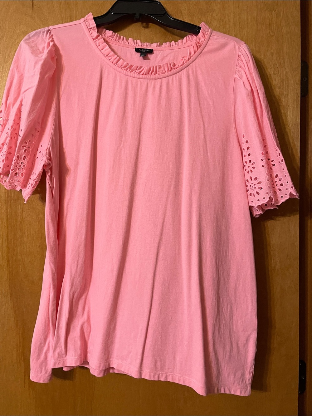 Talbots Pink Eyelet-Sleeve Short Sleeve Top